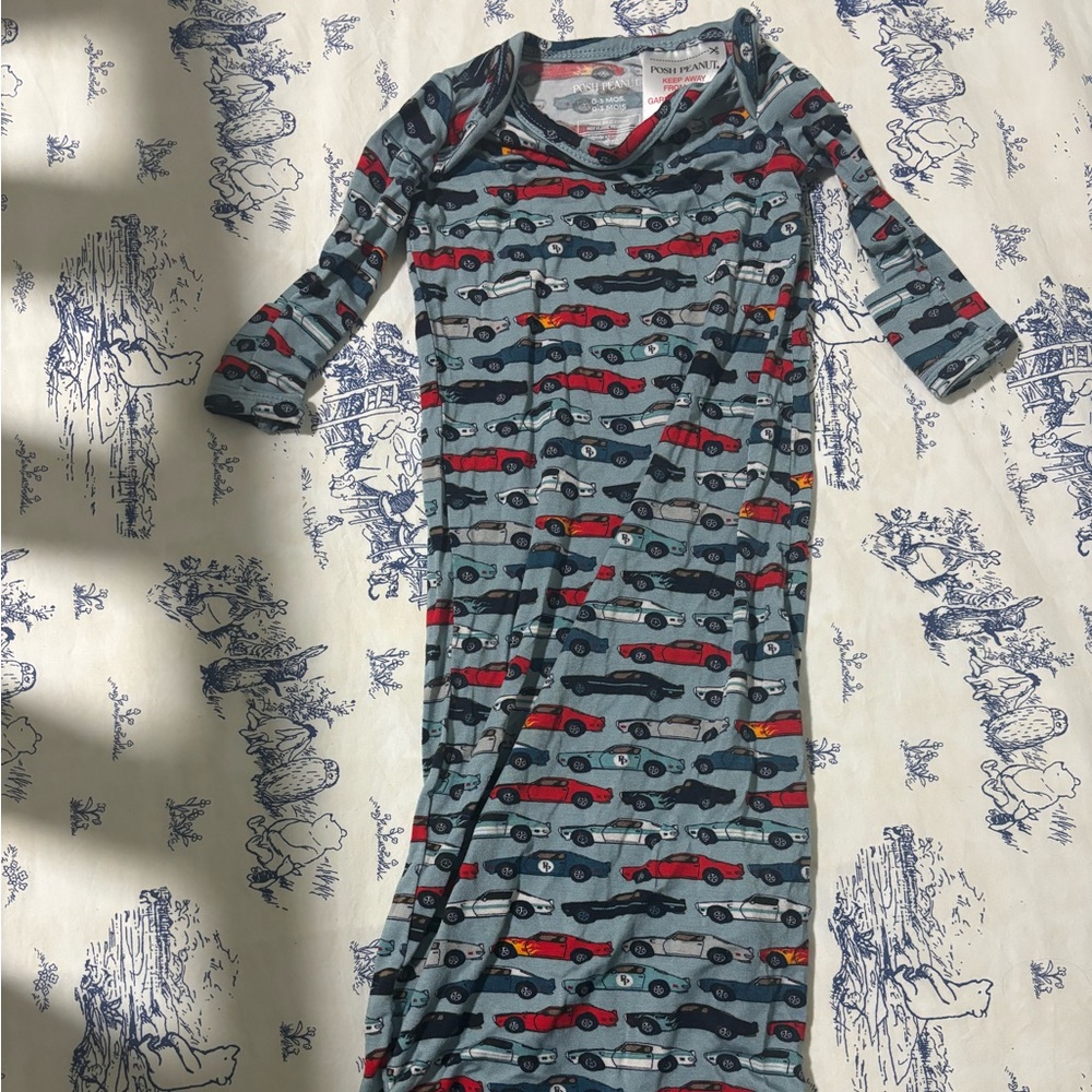 Posh Peanut Blue and Red Car Print knotted gown
